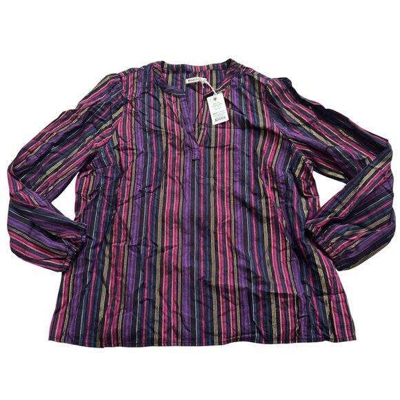 Marine Layer jamie womens blouse size XL banded collar top lurex multi stripe - Picture 6 of 7
